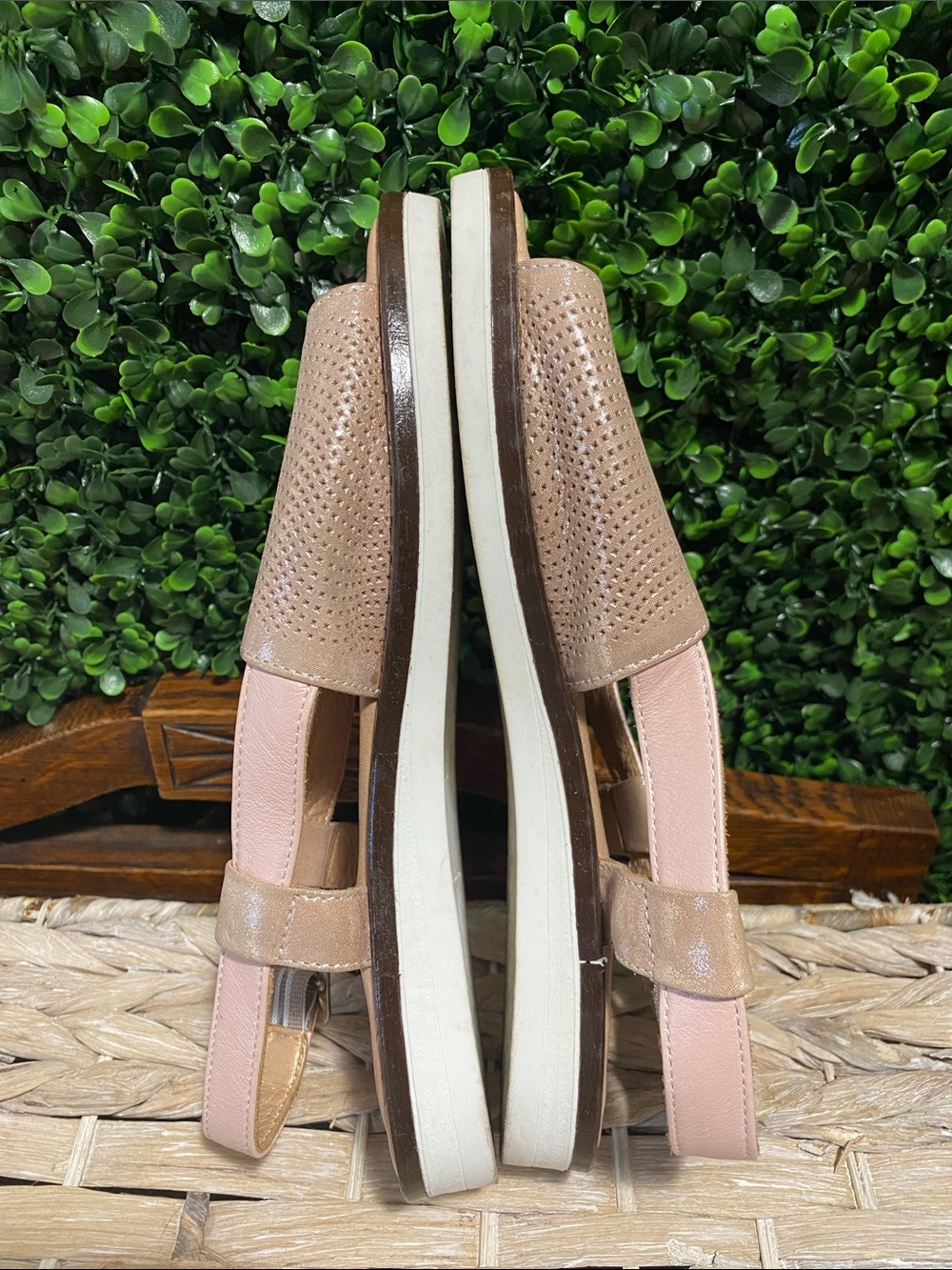 Women's Rose Gold Perforated Slingback Sandals - Picture 7 of 8